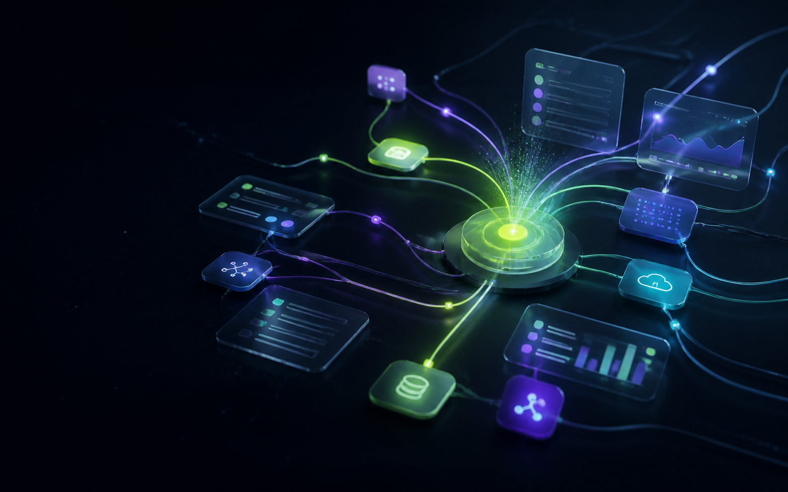 Abstrakt visualisering av sammenkoblede digitale arbeidsflyter